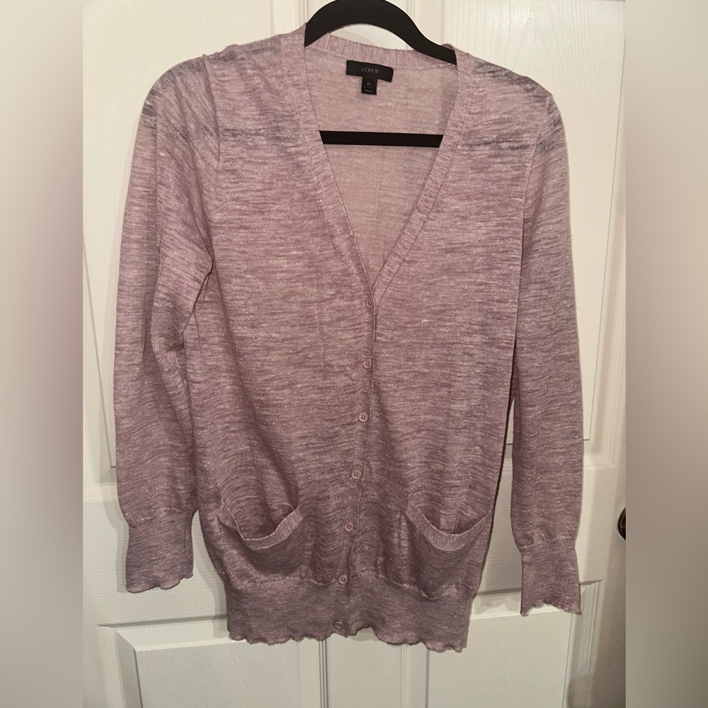 J. Crew Light Pink linen blend Women's button front Cardigan Sweater M